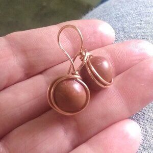 Medium Reddish-Brown Stone Drop Earrings ~ Rustic & Rugged Elemental Elegance